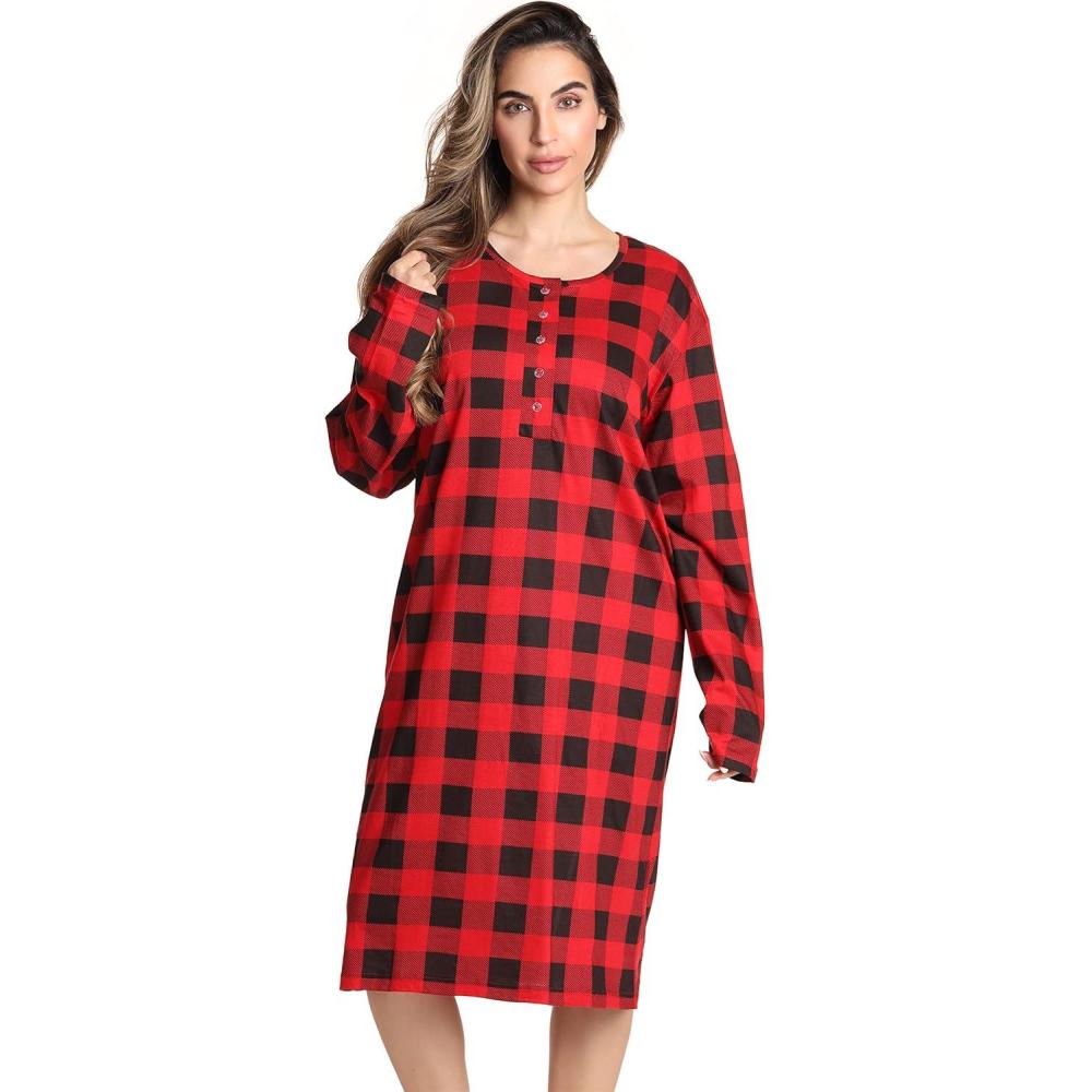 imageJust Love Long Sleeve Nightgown SleepwearRed Buffalo Plaid