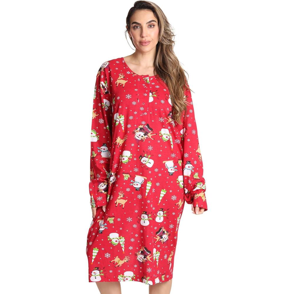 imageJust Love Long Sleeve Nightgown SleepwearRed Holiday Friends Long Sleeve