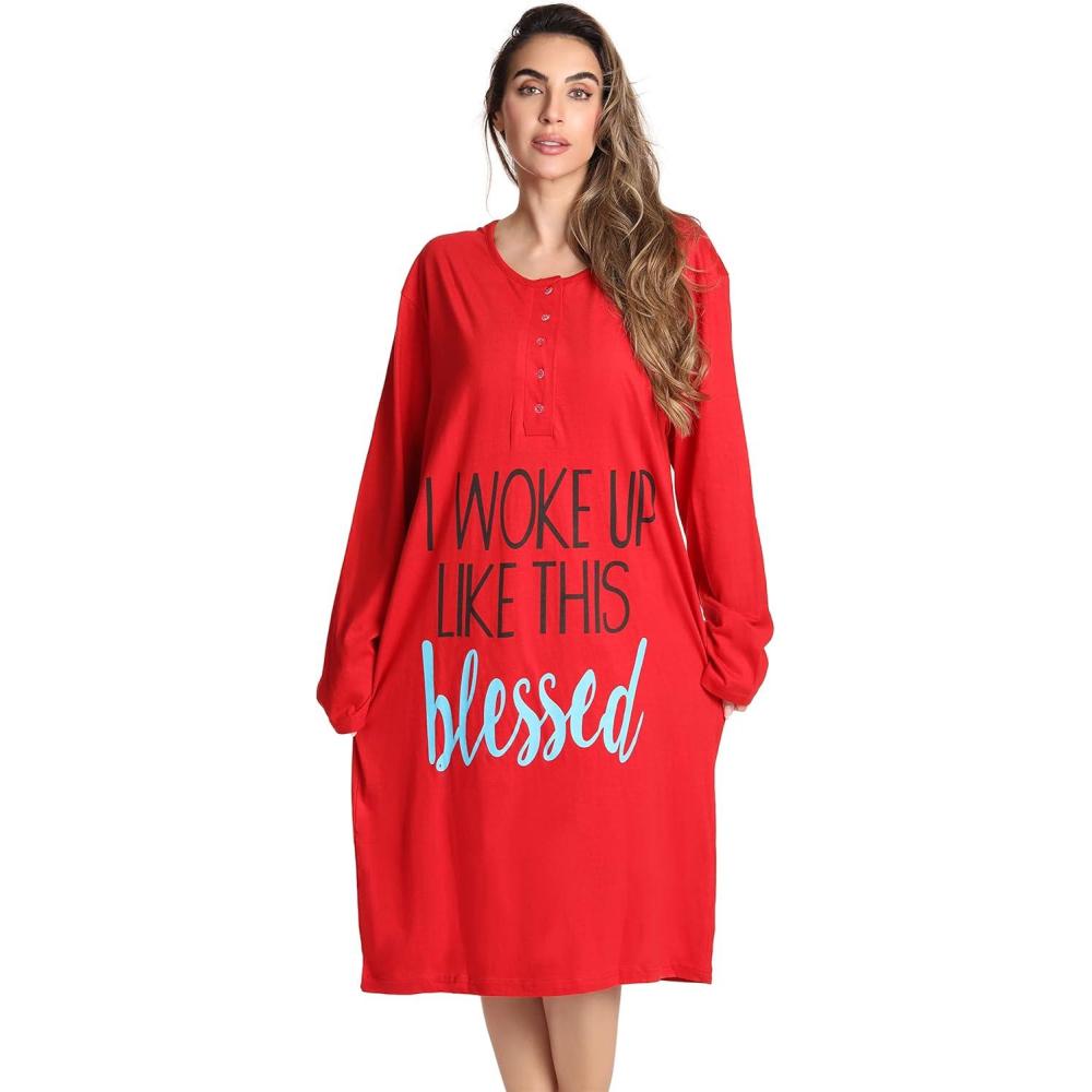 imageJust Love Long Sleeve Nightgown SleepwearRed Woke Up Like This