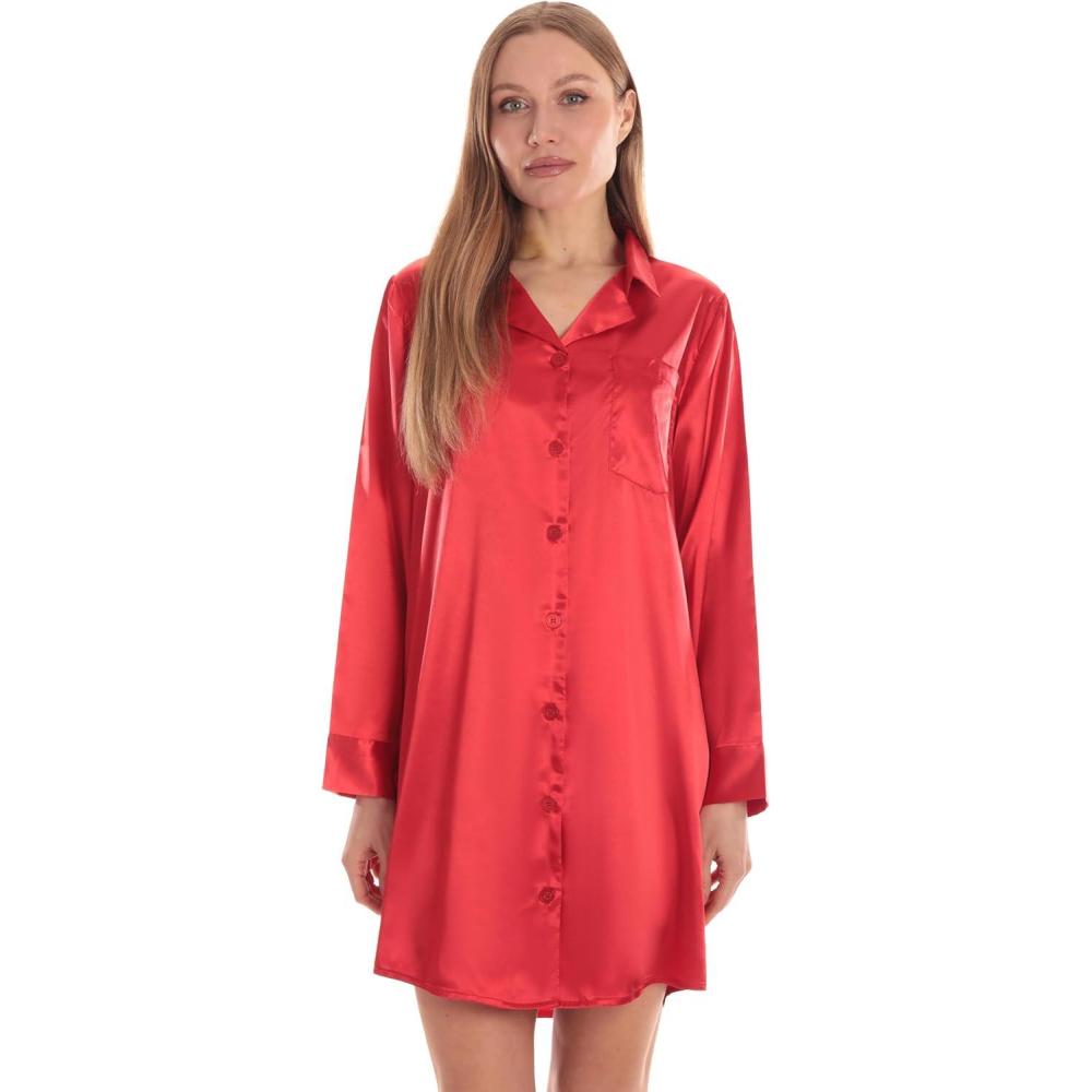 imageJust Love Long Sleeve Nightgown SleepwearRed Solid