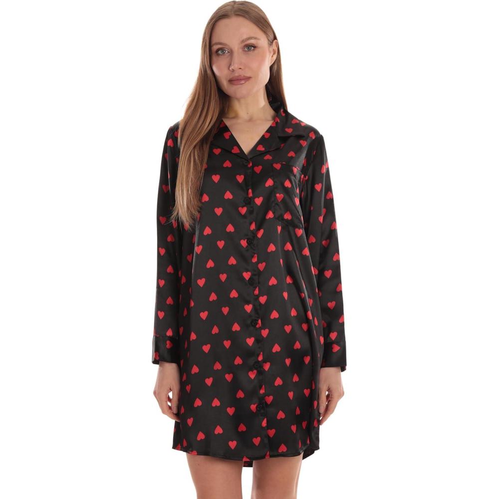 imageJust Love Long Sleeve Nightgown SleepwearSimple Heart Black