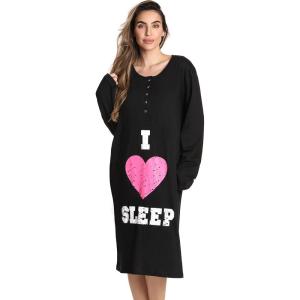 Just Love Long Sleeve Nightgown Sleepwear(Black – I Heart Sleep)