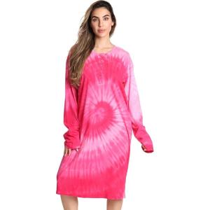 Just Love Long Sleeve Nightgown Sleepwear(Fuchsia – Tie Dye Swirl)