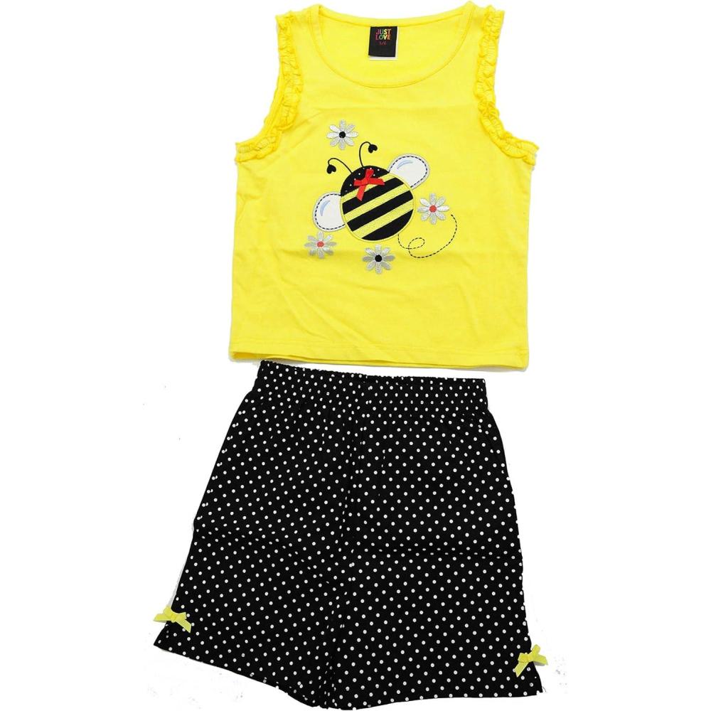 imageJust Love 2 Piece Summer Short Sets for Girls with AppliqueYellow Bug
