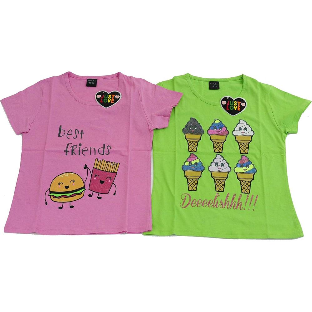 imageJust Love Cute Graphic T Shirts for Girls Pack of 2Lime  Magenta