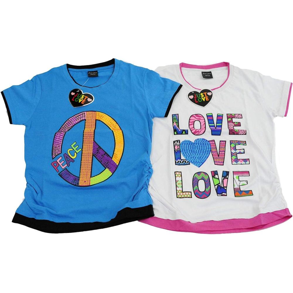 imageJust Love Ruched Side Graphic TShirts for Girls Pack of 2Turquoise White