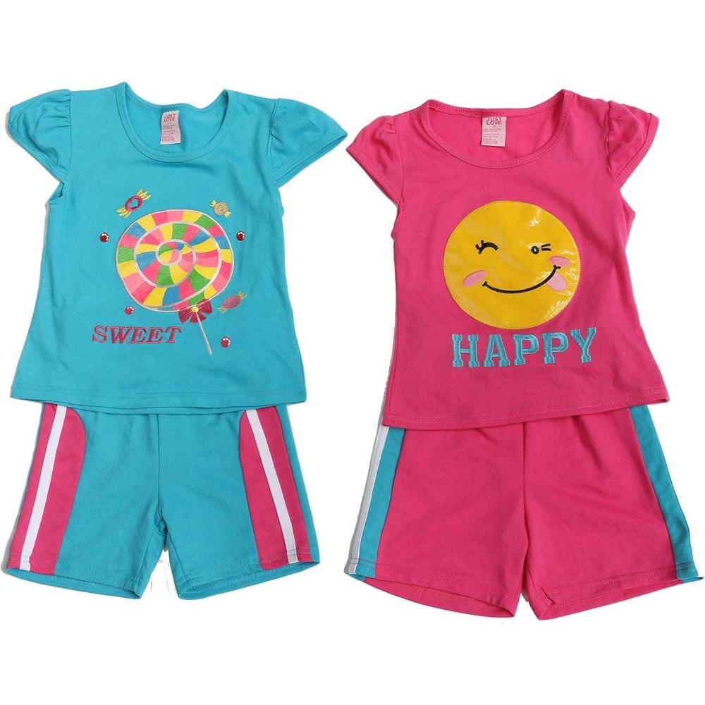 imageJust Love Two Piece Short Set Pack of 2Blue Sweets  Pink Happy Face