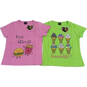 Just Love Cute Graphic T Shirts for Girls (Pack of 2)(Lime / Magenta)