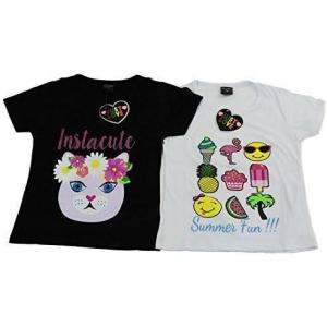 Just Love Cute Graphic T Shirts for Girls (Pack of 2)(White / Black)