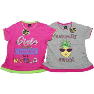Just Love Ruched Side Graphic T-Shirts for Girls (Pack of 2)(Fuchsia / Grey)