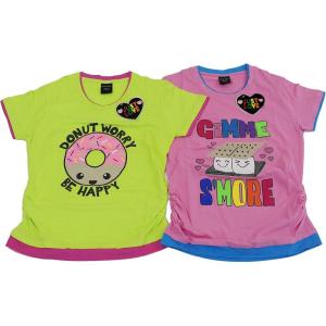Just Love Ruched Side Graphic T-Shirts for Girls (Pack of 2)(Pink / Citron)