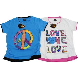 Just Love Ruched Side Graphic T-Shirts for Girls (Pack of 2)(Turquoise / White)