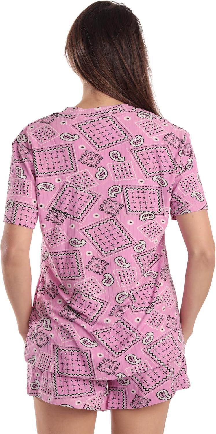 imageJust Love Womens Pajama SetBandana Patchwork Pink