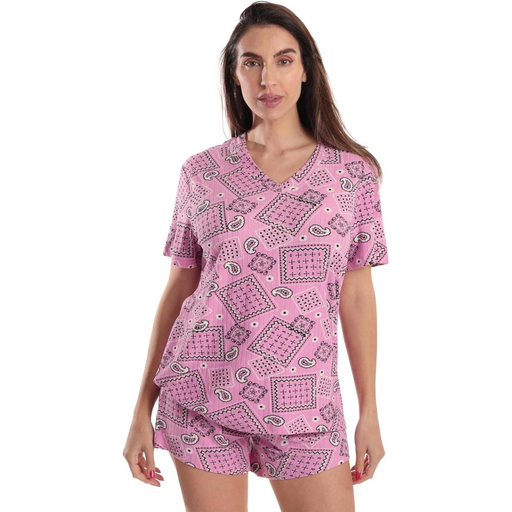 imageJust Love Womens Pajama SetBandana Patchwork Pink
