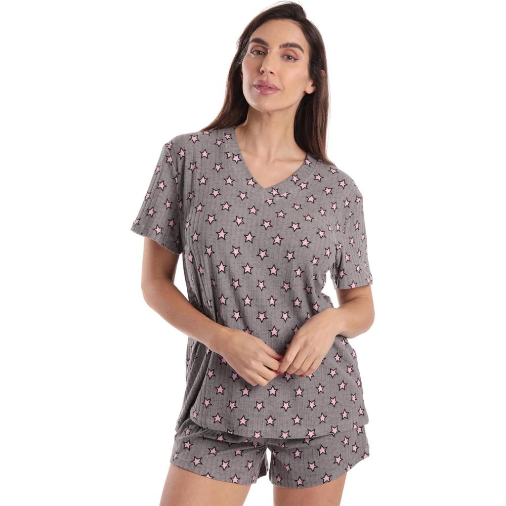 imageJust Love Womens Pajama SetGrey Pink Stars