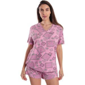 Just Love Womens Pajama Set(Bandana Patchwork Pink)