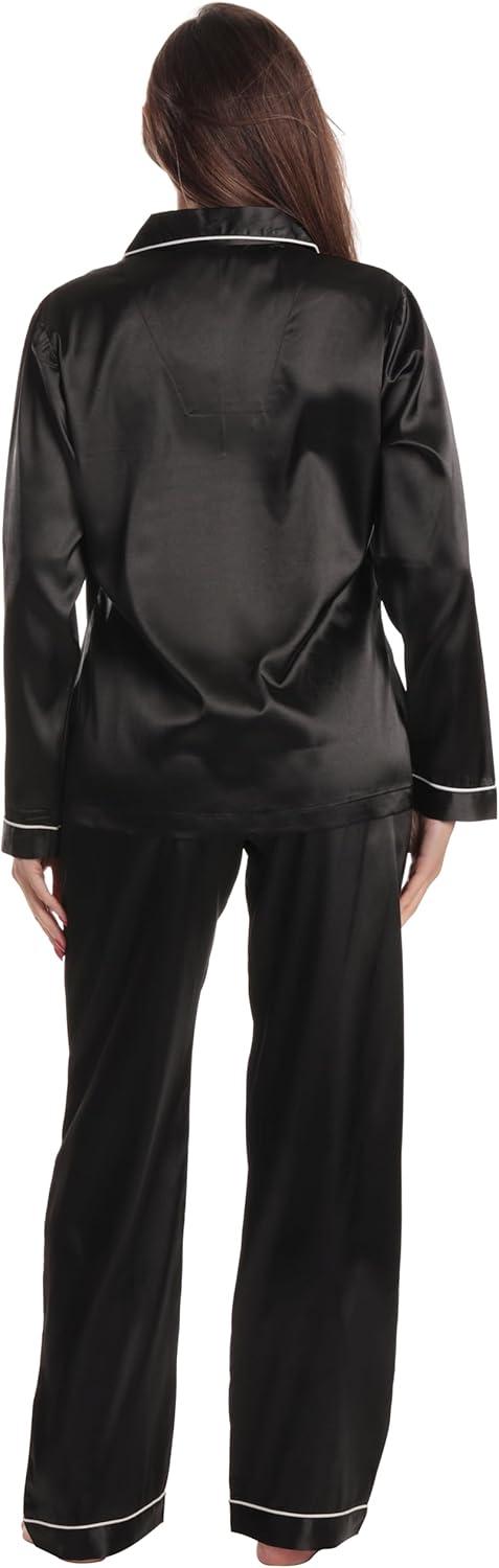 imageJust Love Satin Pajama Set for Women Long Sleeve Button Down Womens Pajama Sets Soft Loungewear amp Sleepwear Sizes S3XBlack