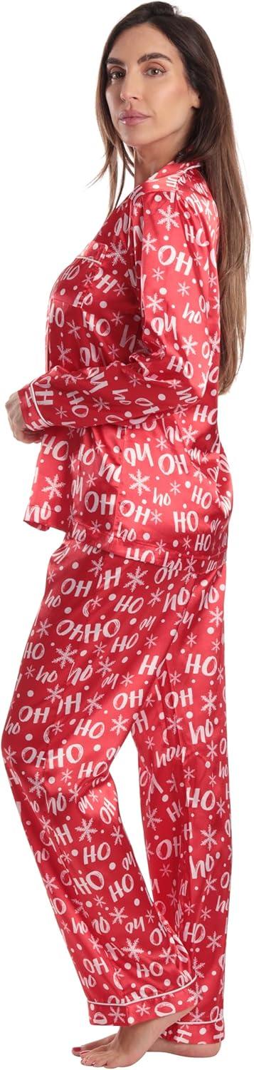 imageJust Love Satin Pajama Set for Women Long Sleeve Button Down Womens Pajama Sets Soft Loungewear amp Sleepwear Sizes S3XSatin Ho Ho Ho Stretch Fabric