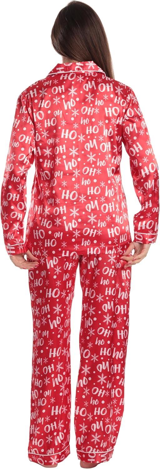 imageJust Love Satin Pajama Set for Women Long Sleeve Button Down Womens Pajama Sets Soft Loungewear amp Sleepwear Sizes S3XSatin Ho Ho Ho Stretch Fabric