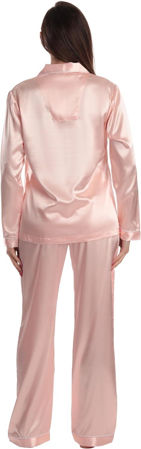 imageJust Love Satin Pajama Set for Women Long Sleeve Button Down Womens Pajama Sets Soft Loungewear amp Sleepwear Sizes S3XSatin Peachy Pink Stretch Fabric
