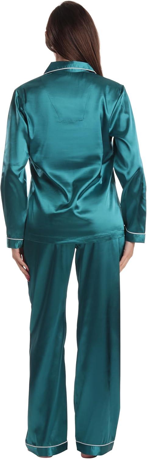imageJust Love Satin Pajama Set for Women Long Sleeve Button Down Womens Pajama Sets Soft Loungewear amp Sleepwear Sizes S3XSatin Peacock Stretch Fabric