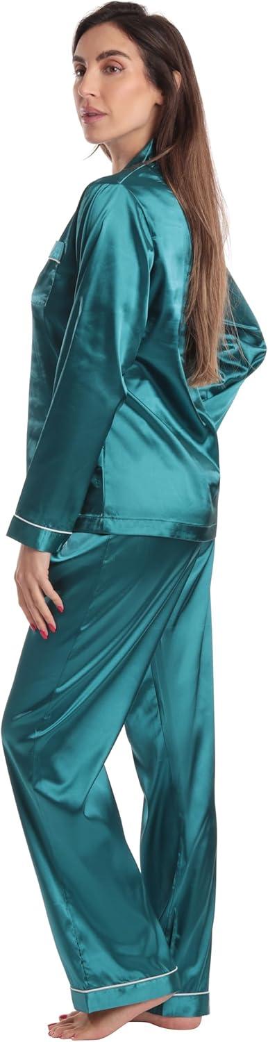 imageJust Love Satin Pajama Set for Women Long Sleeve Button Down Womens Pajama Sets Soft Loungewear amp Sleepwear Sizes S3XSatin Peacock Stretch Fabric