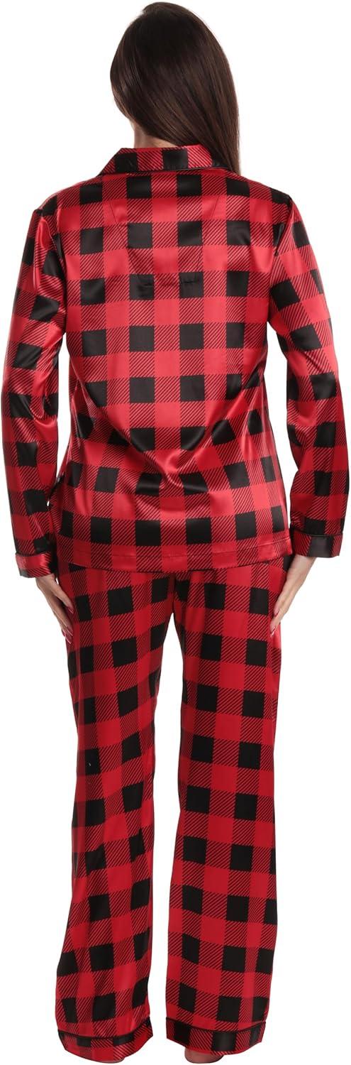 imageJust Love Satin Pajama Set for Women Long Sleeve Button Down Womens Pajama Sets Soft Loungewear amp Sleepwear Sizes S3XSatin Red Black Buffalo Plaid Stretch Fabric