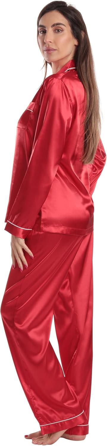 imageJust Love Satin Pajama Set for Women Long Sleeve Button Down Womens Pajama Sets Soft Loungewear amp Sleepwear Sizes S3XSatin Red Stretch Fabric
