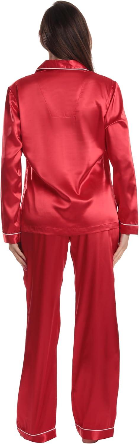 imageJust Love Satin Pajama Set for Women Long Sleeve Button Down Womens Pajama Sets Soft Loungewear amp Sleepwear Sizes S3XSatin Red Stretch Fabric