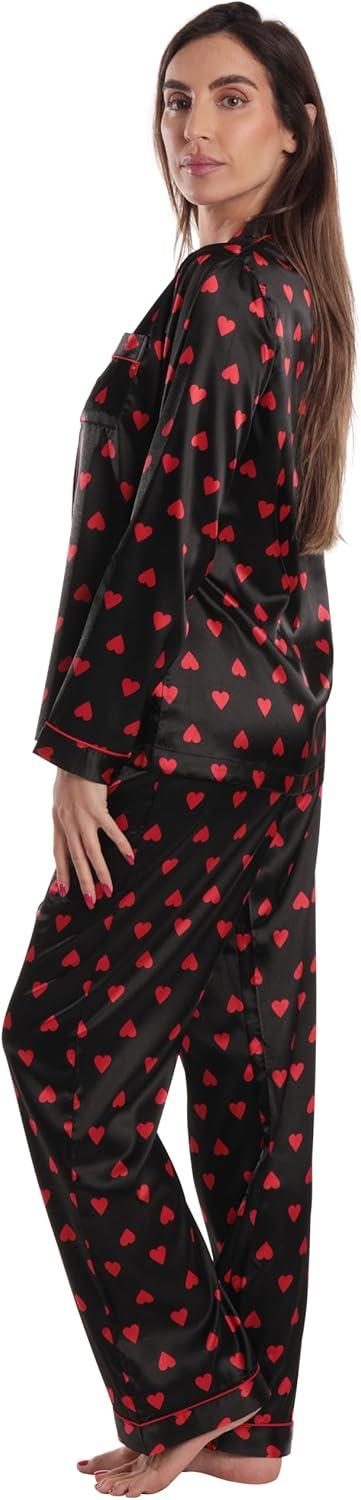 imageJust Love Satin Pajama Set for Women Long Sleeve Button Down Womens Pajama Sets Soft Loungewear amp Sleepwear Sizes S3XSatin Simple Heart Stretch Fabric
