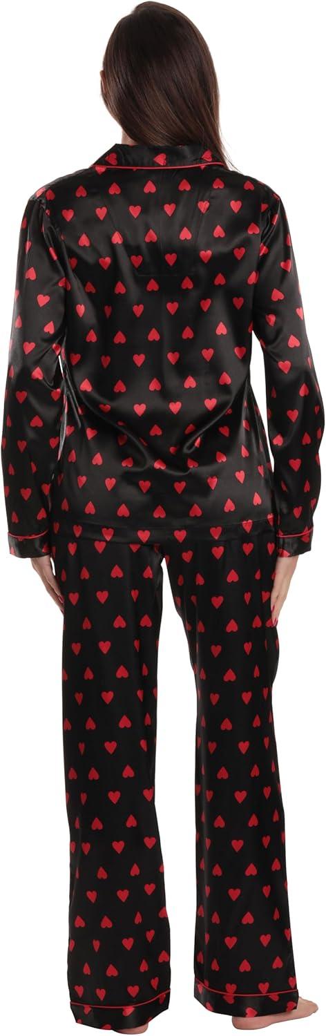 imageJust Love Satin Pajama Set for Women Long Sleeve Button Down Womens Pajama Sets Soft Loungewear amp Sleepwear Sizes S3XSatin Simple Heart Stretch Fabric