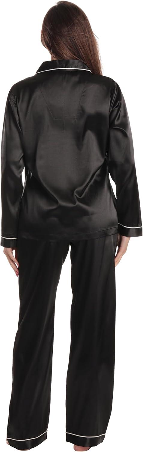 imageJust Love Satin Pajama Set for Women Long Sleeve Button Down Womens Pajama Sets Soft Loungewear amp Sleepwear Sizes S3XSatin Solid Black Stretch Fabric