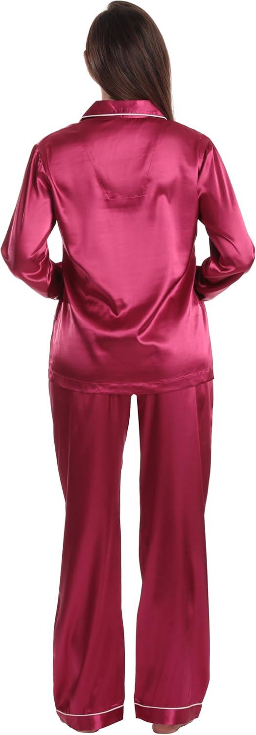 imageJust Love Satin Pajama Set for Women Long Sleeve Button Down Womens Pajama Sets Soft Loungewear amp Sleepwear Sizes S3XSatin Wine Stretch Fabric