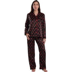 Just Love Satin Pajama Set for Women – Long Sleeve Button Down Womens Pajama Sets – Soft Loungewear & Sleepwear Sizes (S-3X)(Satin Simple Heart Stretch Fabric)