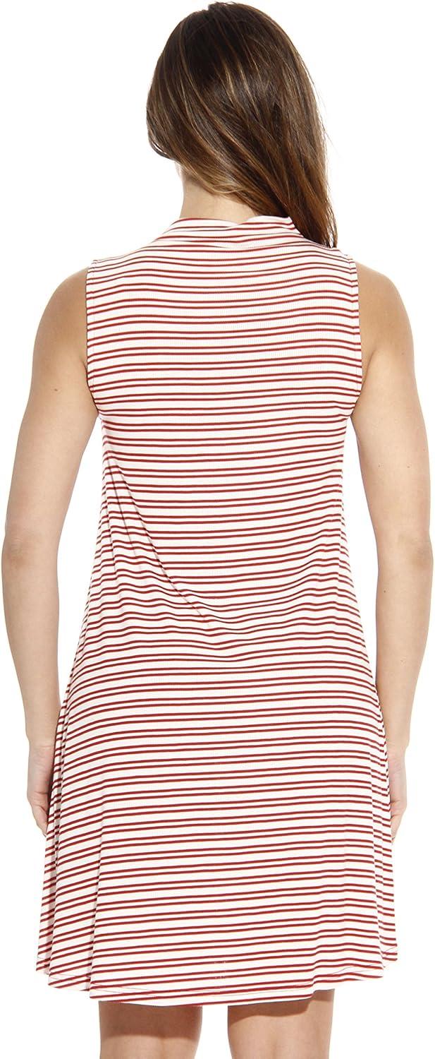 imageJust Love Striped Ribbed Mock Neck Summer Dress with A Line CutCream Rust