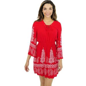 Just Love Rayon Short Dress Summer Dresses for Women(Red / Cream)
