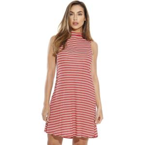 Just Love Striped Ribbed Mock Neck Summer Dress with A Line Cut(Rust / Cream)