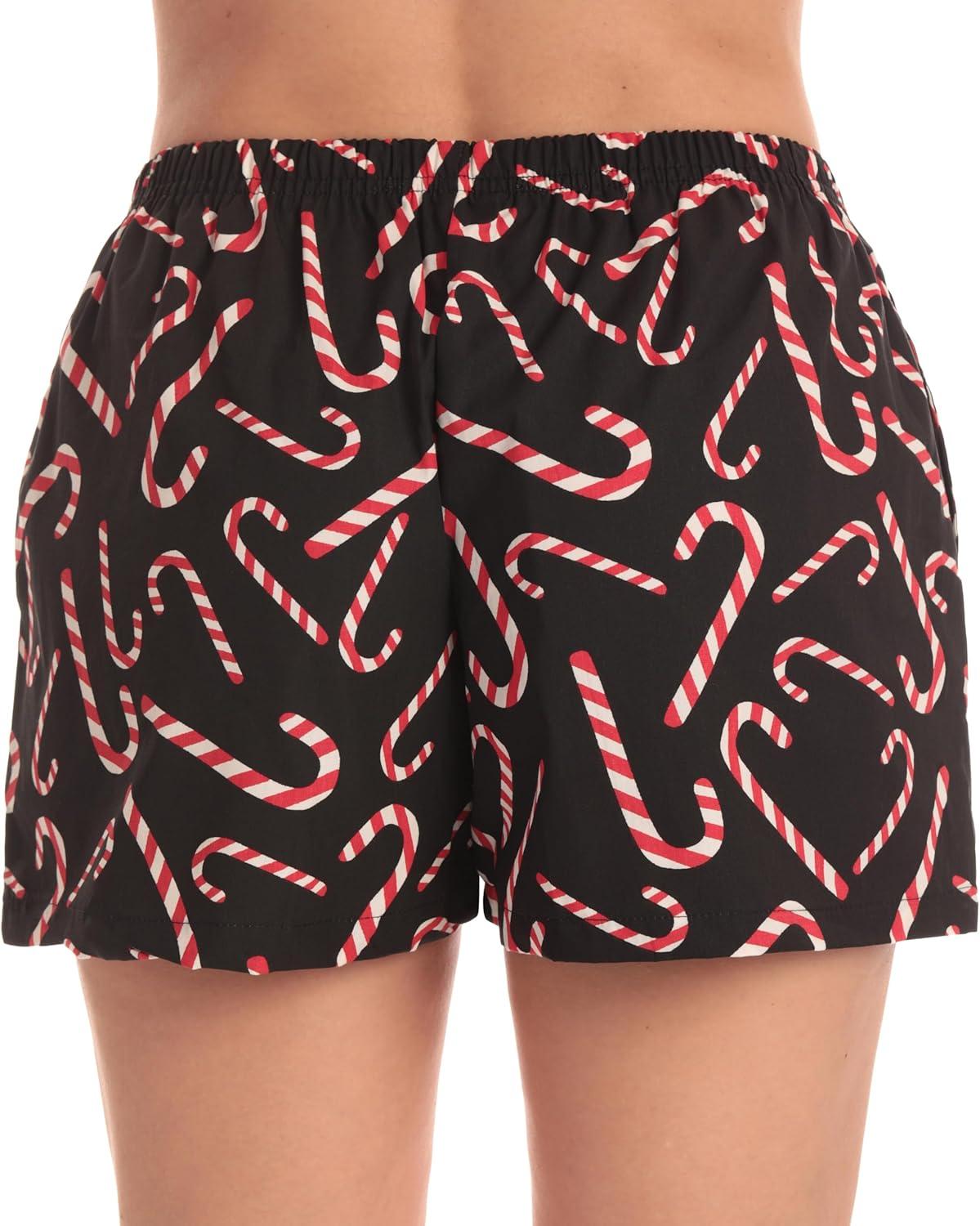 imageJust Love Womens Cotton Boxer Shorts with Pockets 100 Cotton Sleep Lounge amp Casual Shorts Prints amp PlaidsCandy Cane