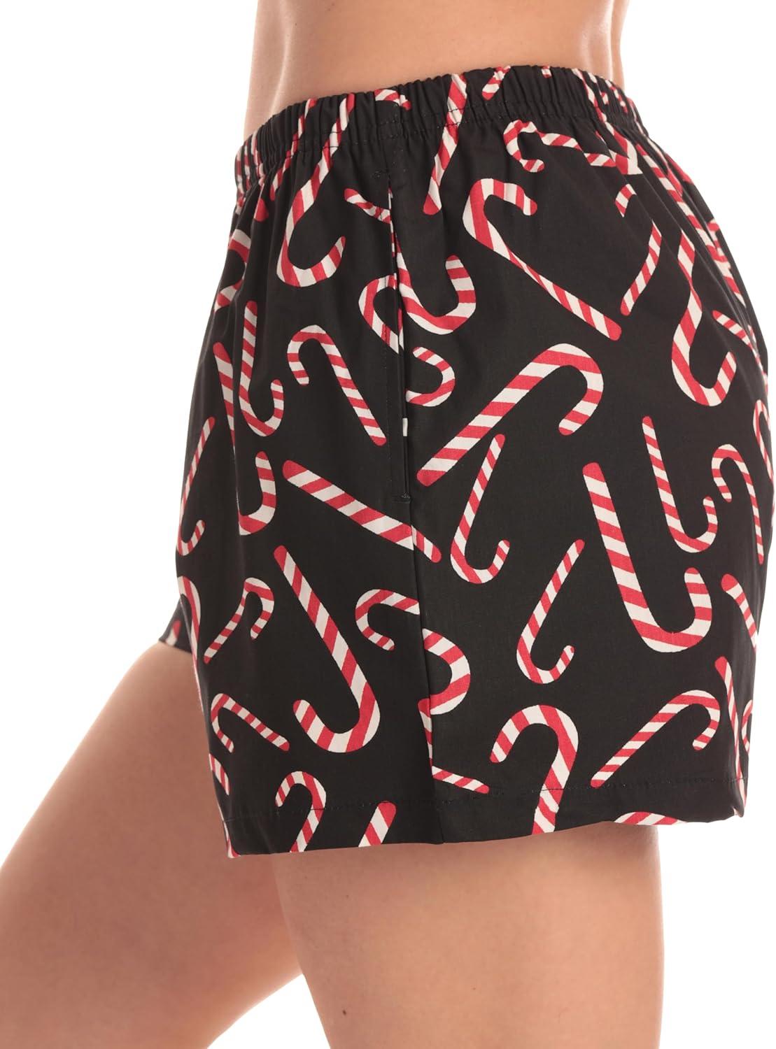 imageJust Love Womens Cotton Boxer Shorts with Pockets 100 Cotton Sleep Lounge amp Casual Shorts Prints amp PlaidsCandy Cane