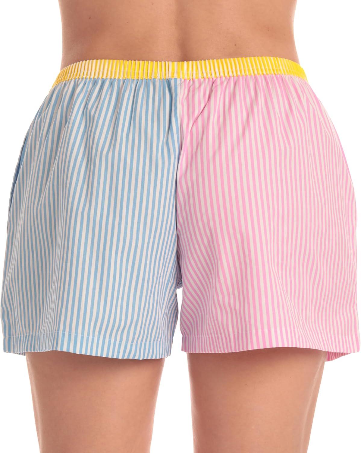 imageJust Love Womens Cotton Boxer Shorts with Pockets 100 Cotton Sleep Lounge amp Casual Shorts Prints amp PlaidsColor Block Stripe