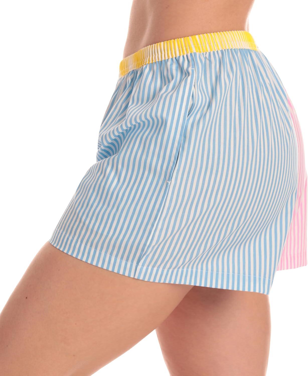imageJust Love Womens Cotton Boxer Shorts with Pockets 100 Cotton Sleep Lounge amp Casual Shorts Prints amp PlaidsColor Block Stripe