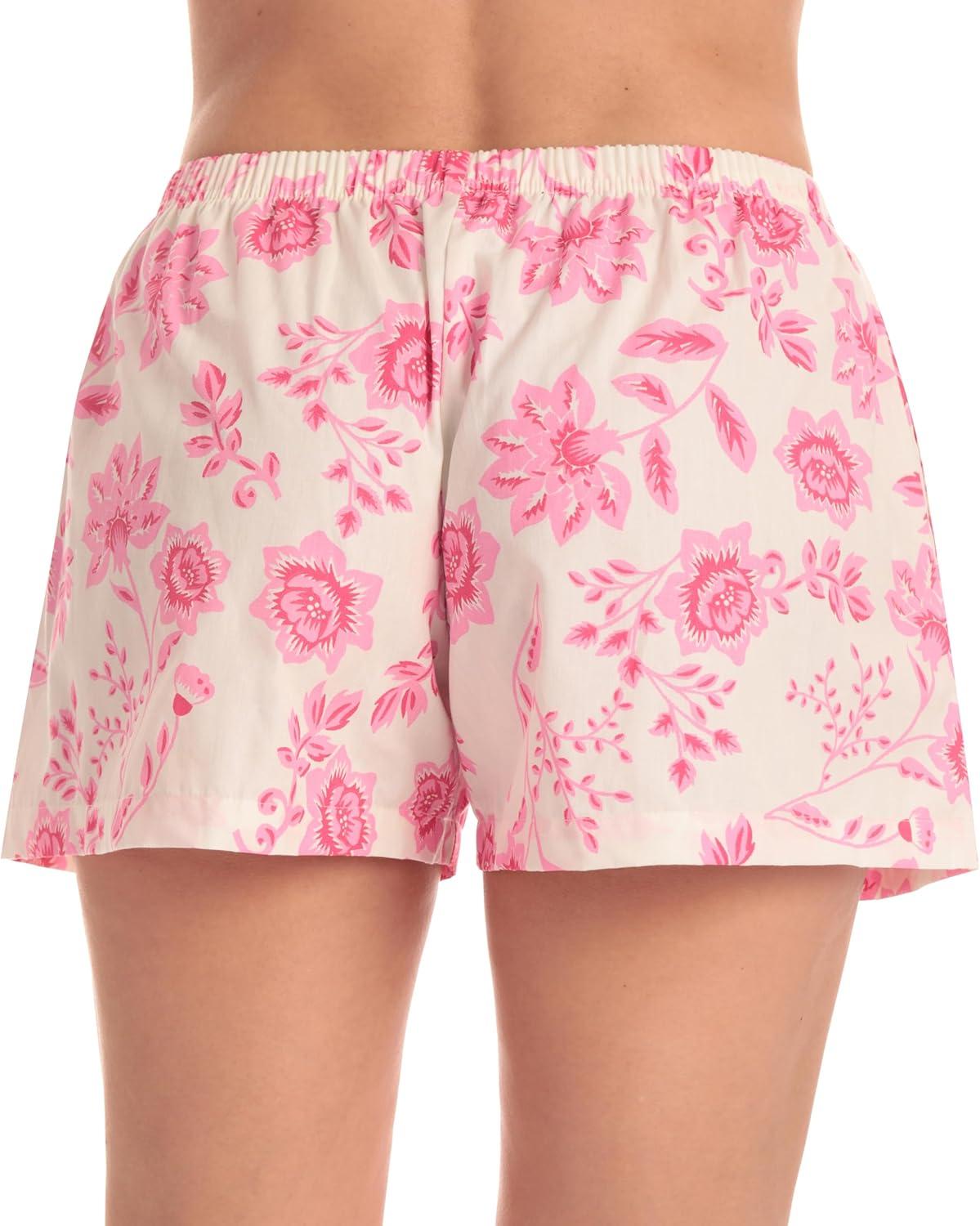 imageJust Love Womens Cotton Boxer Shorts with Pockets 100 Cotton Sleep Lounge amp Casual Shorts Prints amp PlaidsFloral Pink