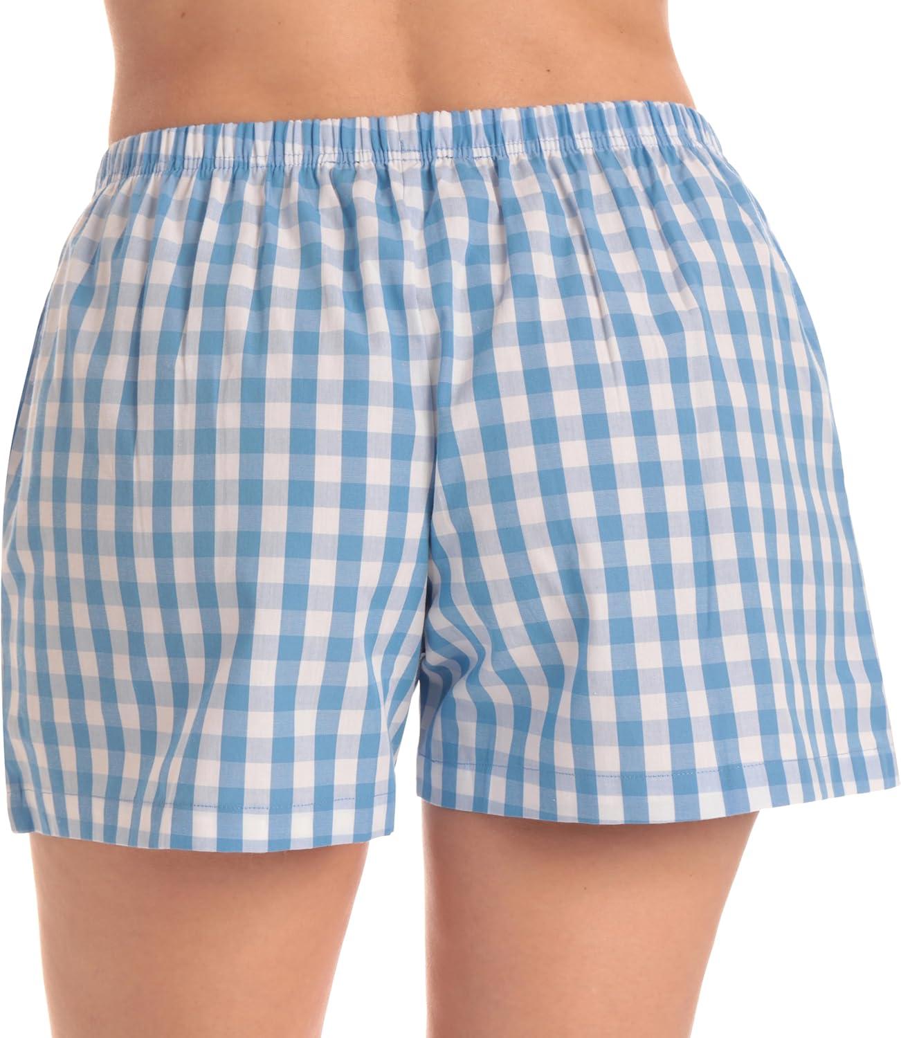 imageJust Love Womens Cotton Boxer Shorts with Pockets 100 Cotton Sleep Lounge amp Casual Shorts Prints amp PlaidsGingham Check Blue