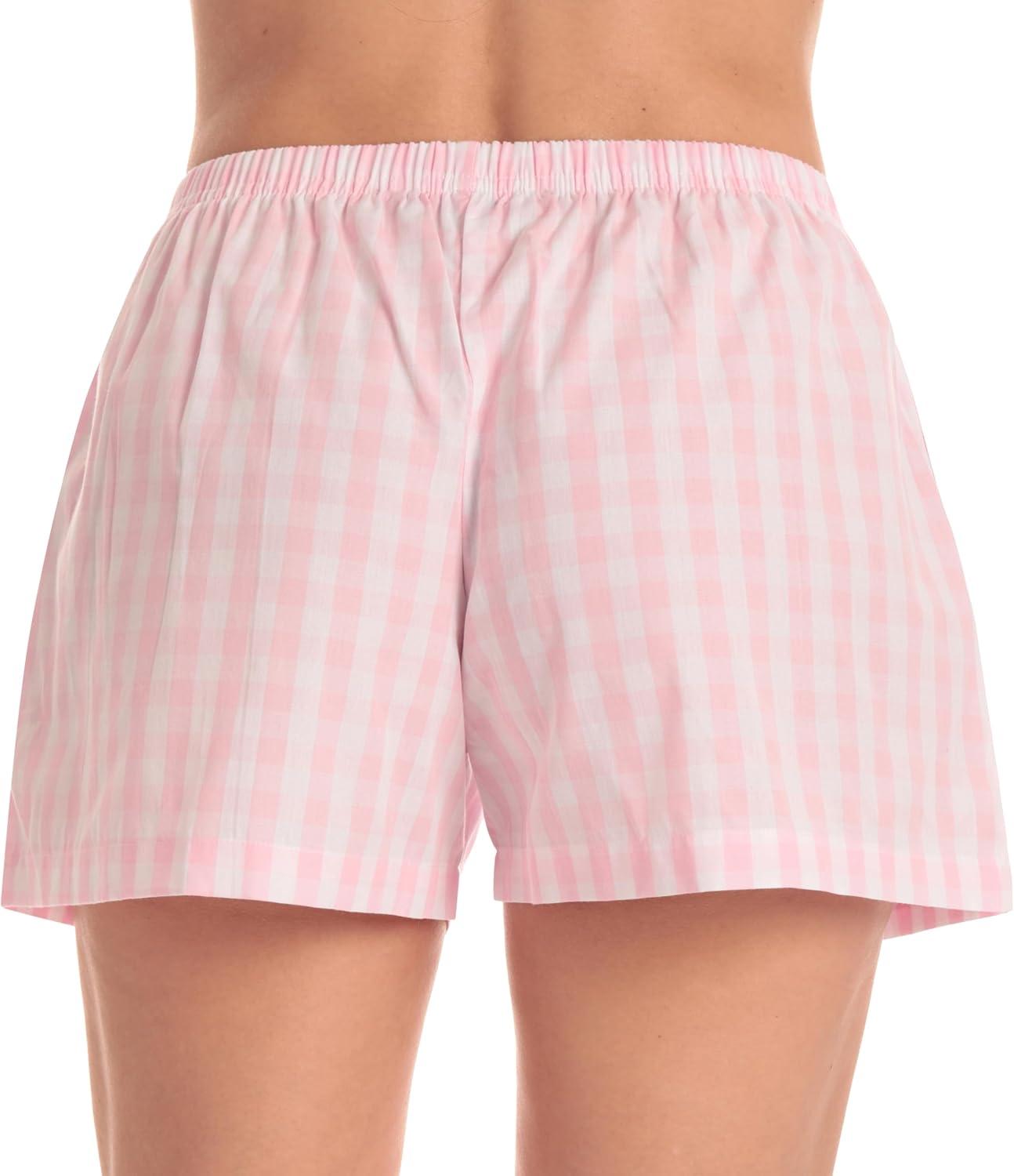 imageJust Love Womens Cotton Boxer Shorts with Pockets 100 Cotton Sleep Lounge amp Casual Shorts Prints amp PlaidsGingham Check Pink