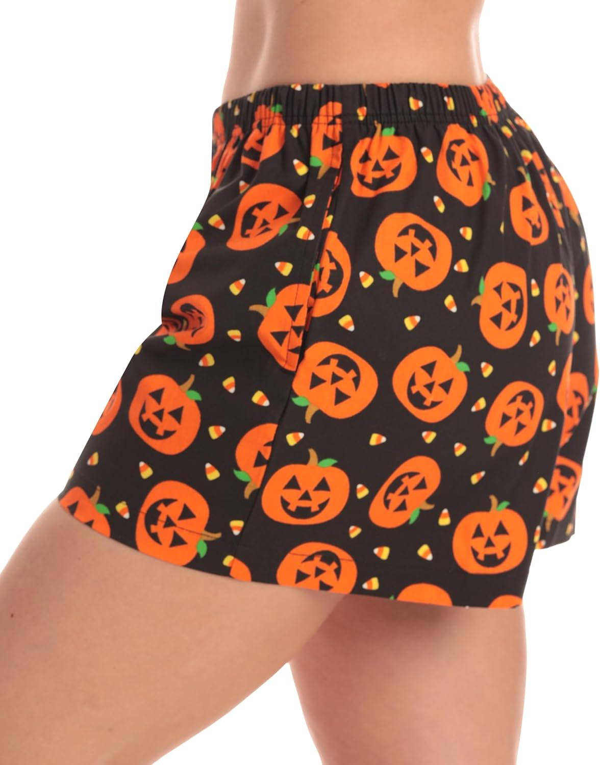 imageJust Love Womens Cotton Boxer Shorts with Pockets 100 Cotton Sleep Lounge amp Casual Shorts Prints amp PlaidsHalloween Pumpkins
