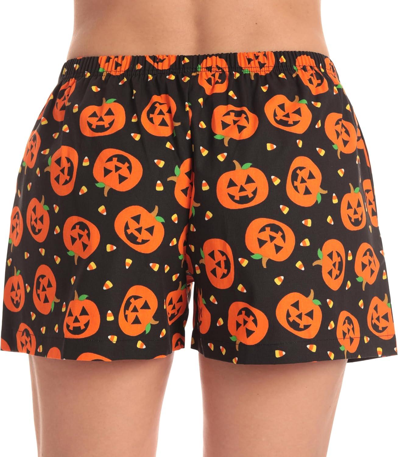 imageJust Love Womens Cotton Boxer Shorts with Pockets 100 Cotton Sleep Lounge amp Casual Shorts Prints amp PlaidsHalloween Pumpkins