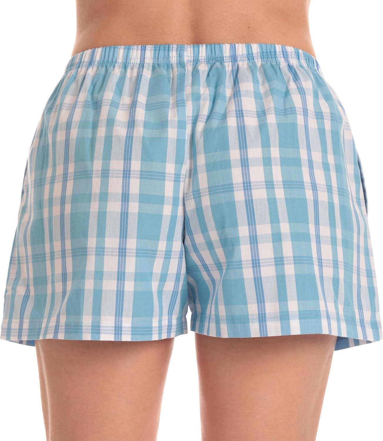 imageJust Love Womens Cotton Boxer Shorts with Pockets 100 Cotton Sleep Lounge amp Casual Shorts Prints amp PlaidsPlaid Blue White