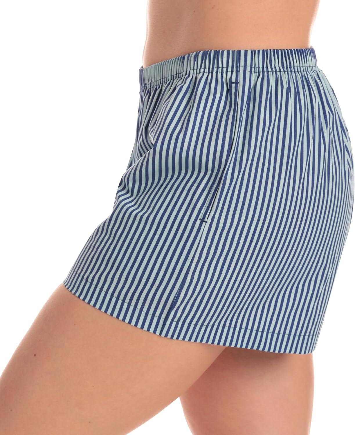 imageJust Love Womens Cotton Boxer Shorts with Pockets 100 Cotton Sleep Lounge amp Casual Shorts Prints amp PlaidsStripe Blues
