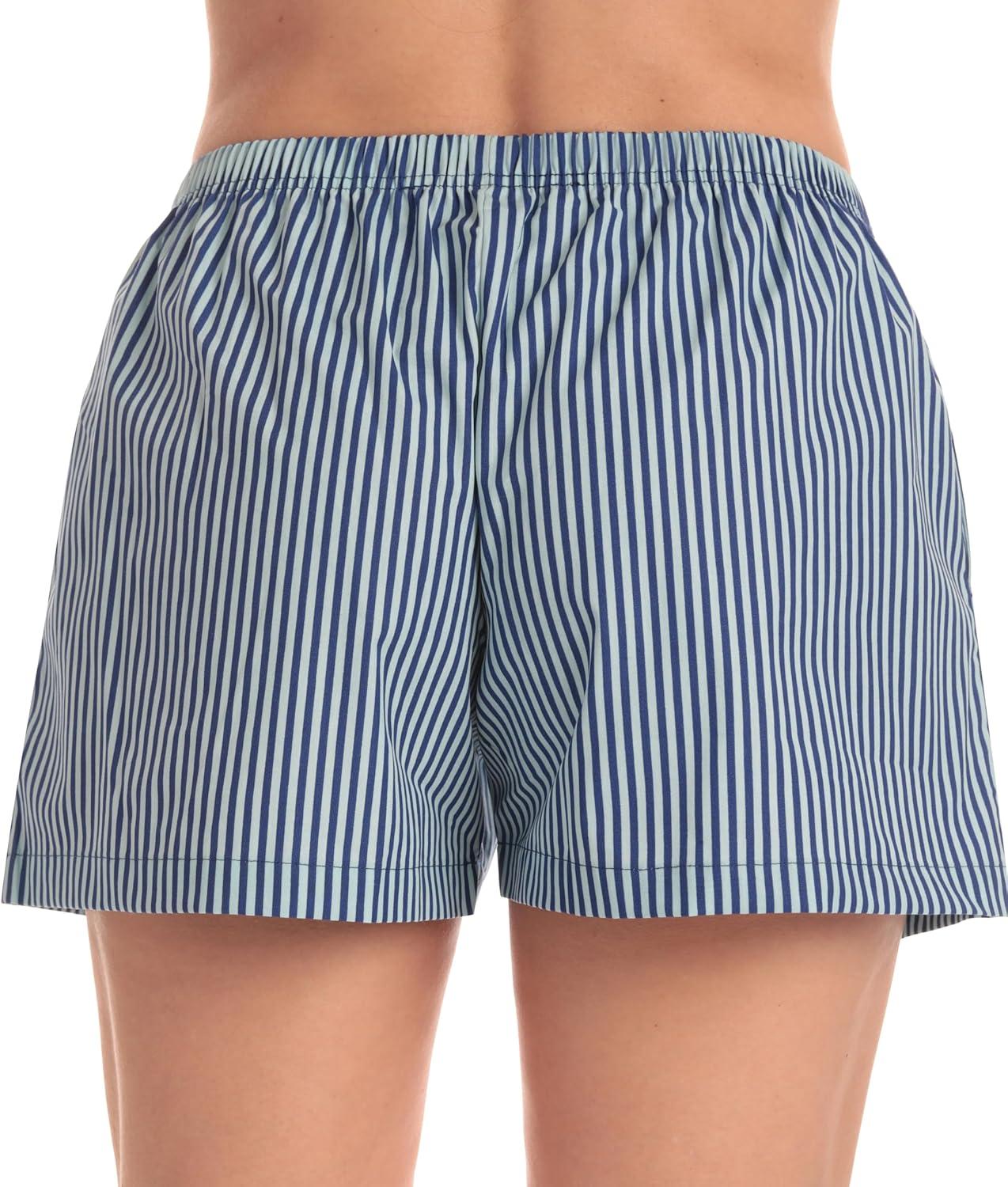 imageJust Love Womens Cotton Boxer Shorts with Pockets 100 Cotton Sleep Lounge amp Casual Shorts Prints amp PlaidsStripe Blues
