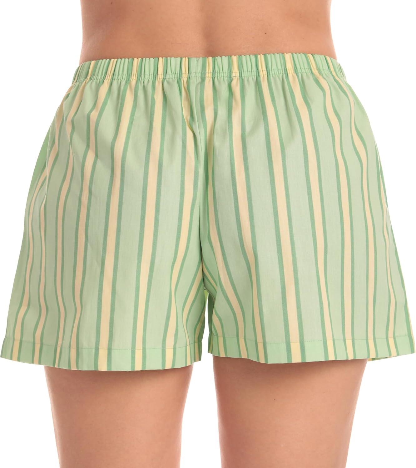 imageJust Love Womens Cotton Boxer Shorts with Pockets 100 Cotton Sleep Lounge amp Casual Shorts Prints amp PlaidsStripe Celery